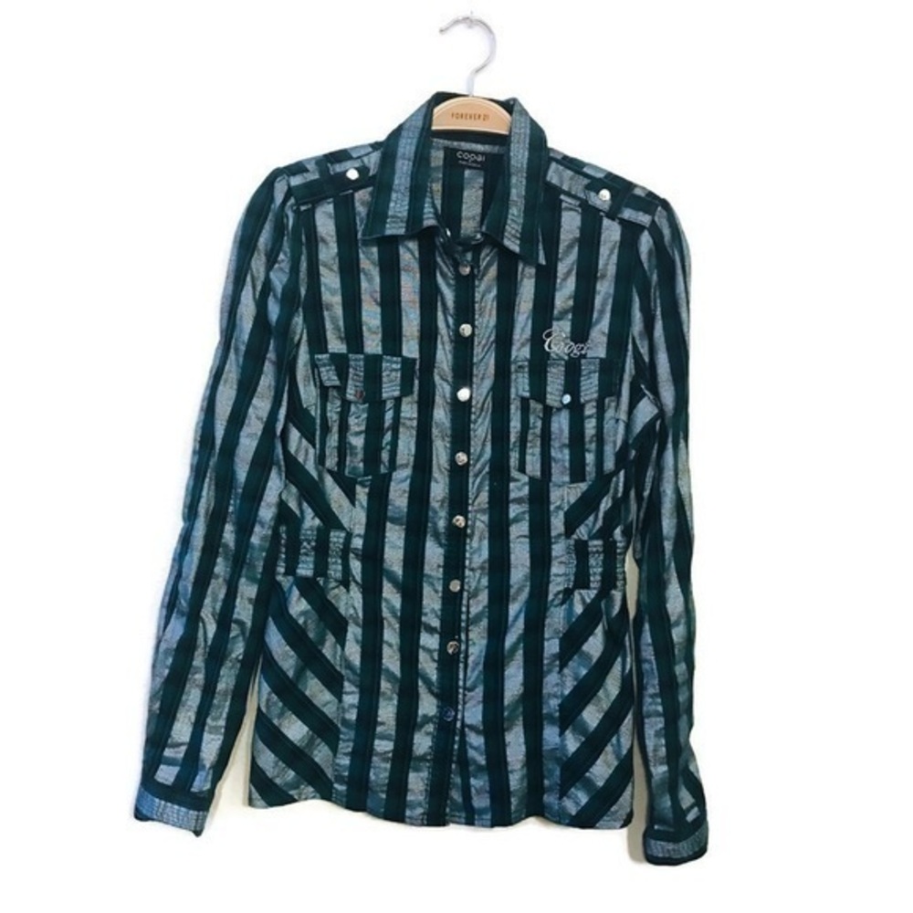 Coogi Turquoise Plaid Snap Button Shirt Western